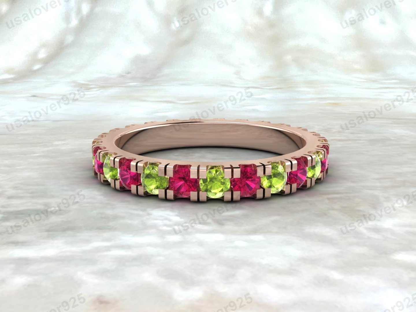 Ruby & Peridot Stone Full Eternity Women Band – 925 Sterling Silver Ring Jewelry - Image 2