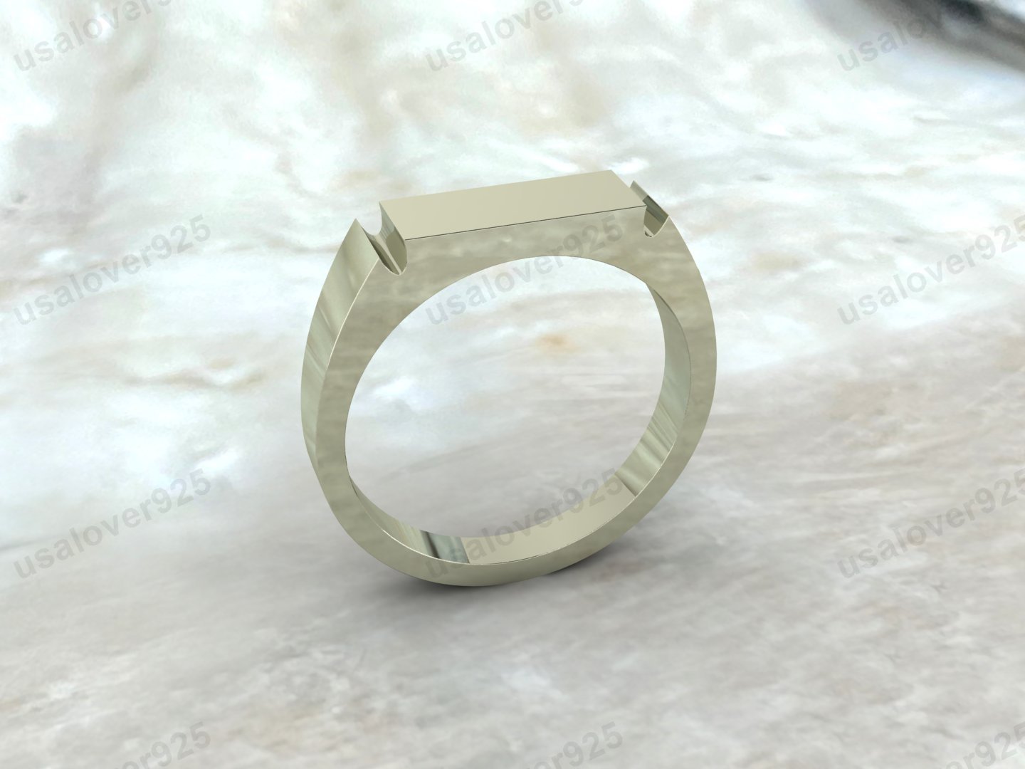 Plain Bar Shape Signet Unisex Ring, 925 Sterling Silver Jewelry - Image 2