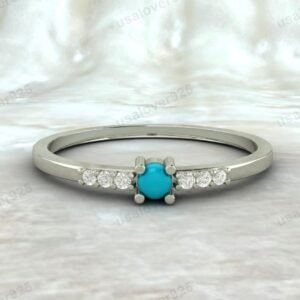 Turquoise & CZ Diamond Gemstone Eternity Women Ring – 925 Sterling Silver Jewelry