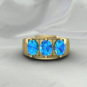 Topaz Oval Gemstone Men's Signet Ring, High Quality Yellow Brass Jewelry