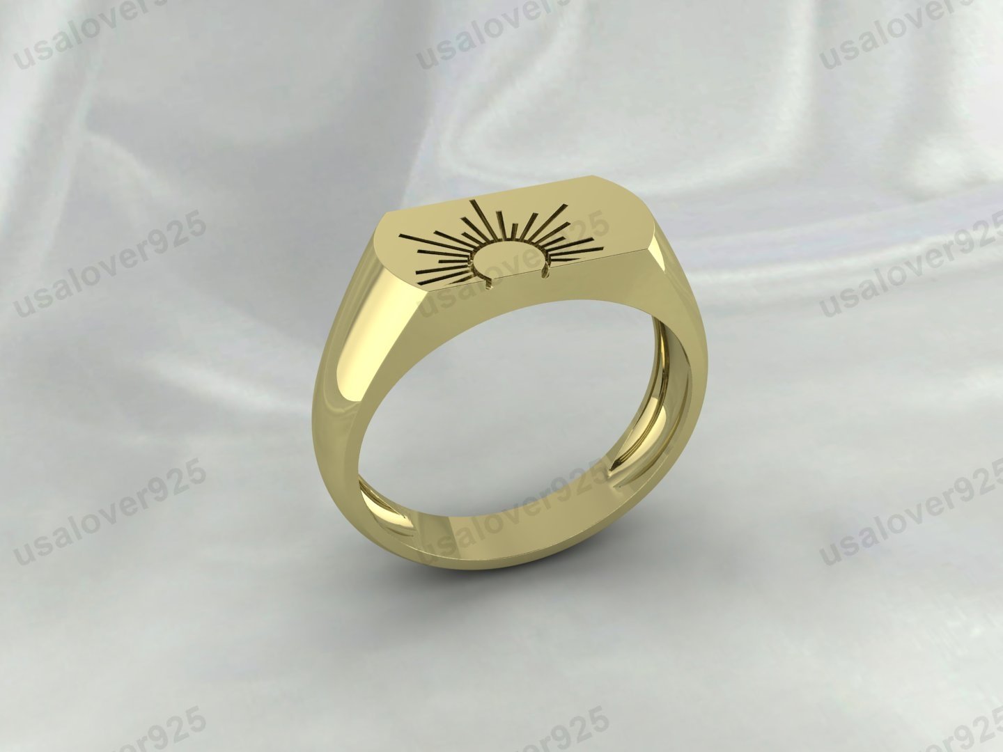 Half Sun Boho Signet Unisex Ring – High Quality Yellow Brass Jewelry - Image 2