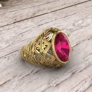 Ruby Oval Gemstone Men's Signet Ring, High Quality Yellow Brass Jewelry