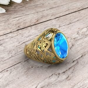 Topaz Oval Gemstone Art Deco Men's Signet Ring, High Quality Yellow Brass Jewelry