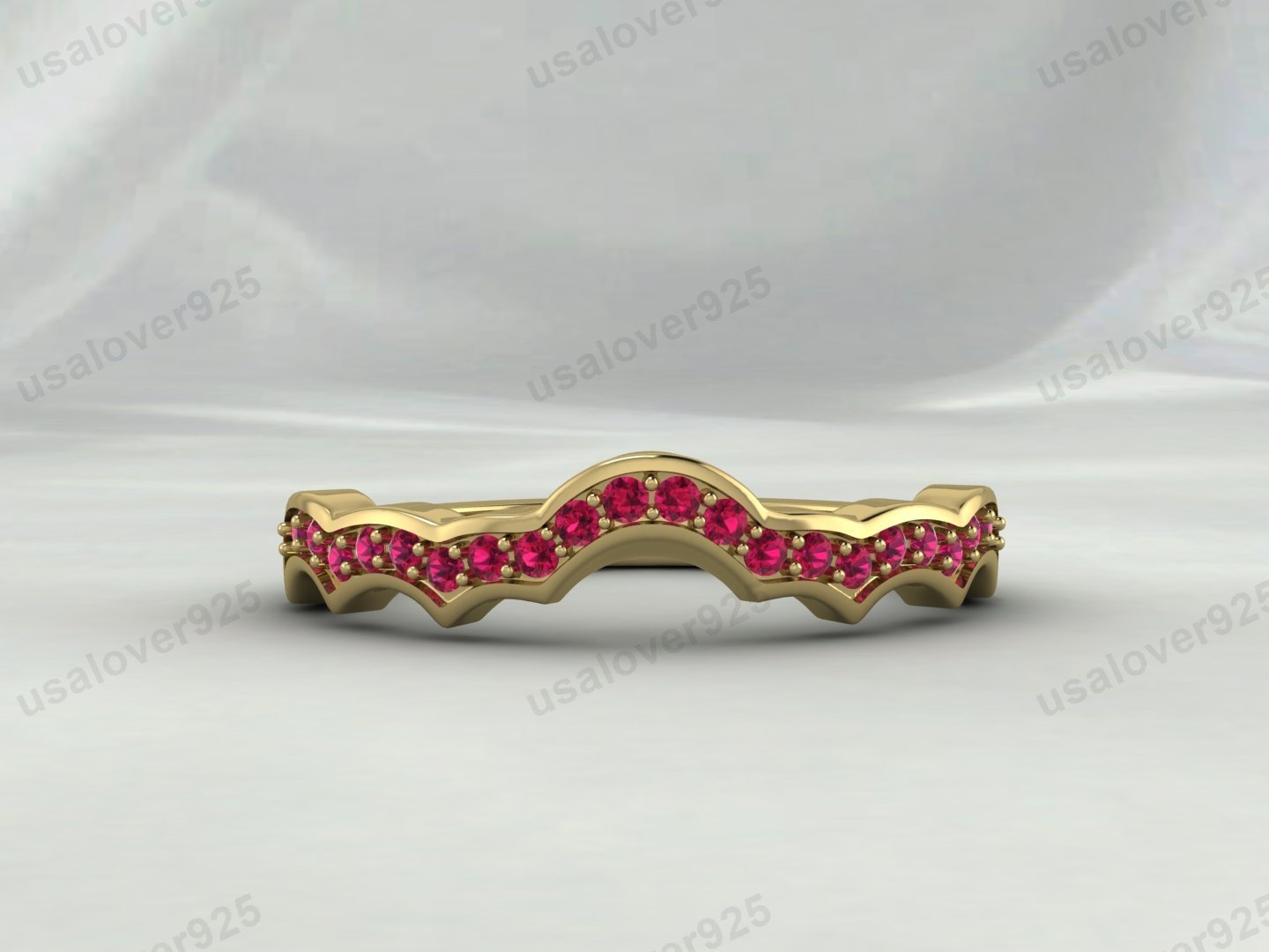 Ruby Gemstone Wave Shape Half Eternity Women Band – 925 Sterling Silver Ring Jewelry - Image 2