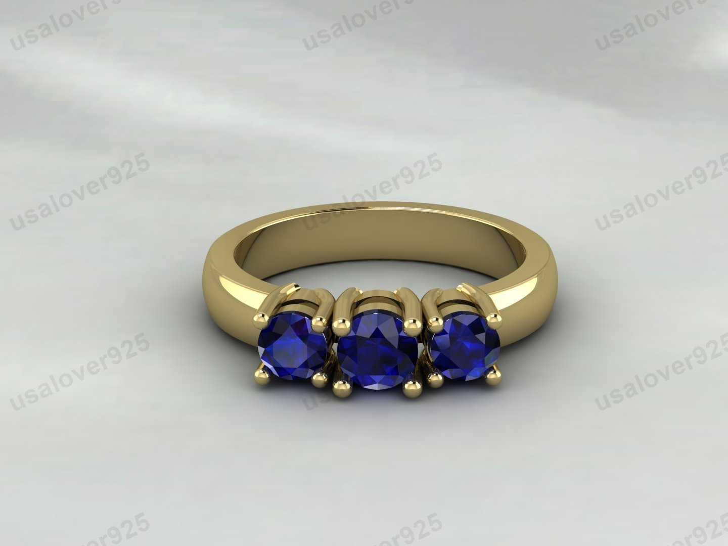 Blue Sapphire Three Gemstone Women Band – 925 Sterling Silver Ring Jewelry - Image 2