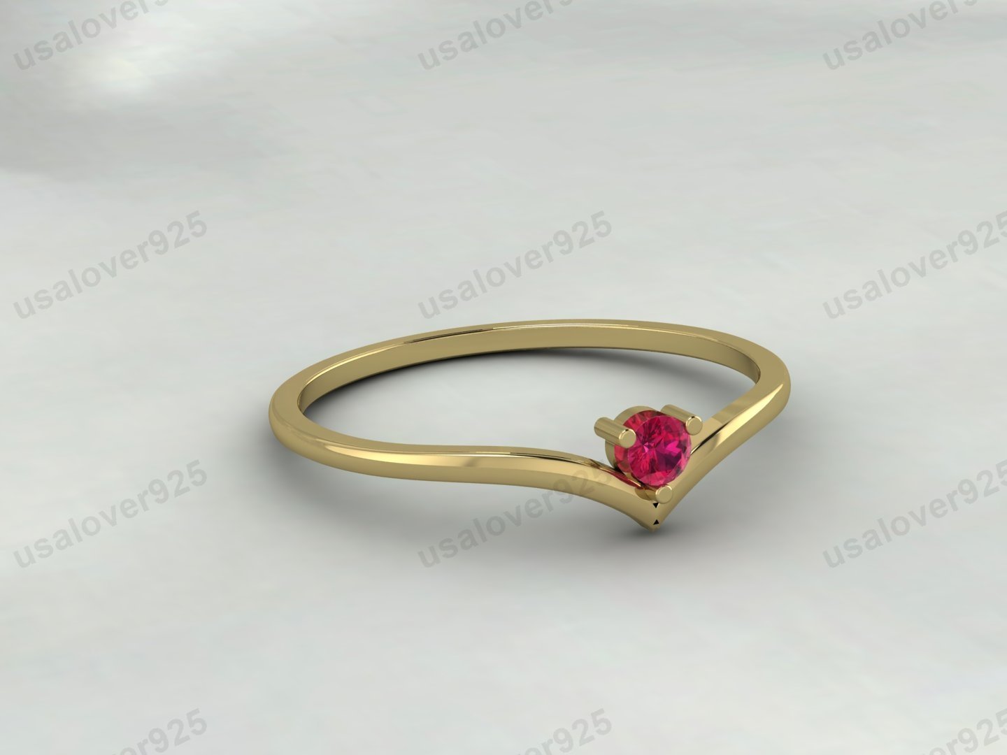 Ruby Gemstone Curved Shape Women Solitaire Ring – 925 Sterling Silver Jewelry - Image 2