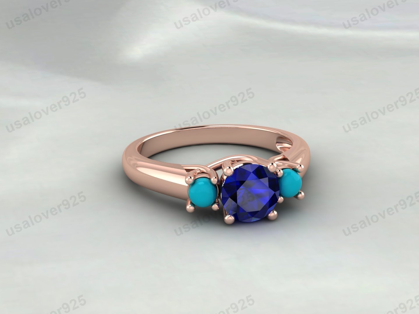 Sapphire & Turquoise Gemstone Women Solitaire Ring – 925 Sterling Silver Jewelry - Image 2