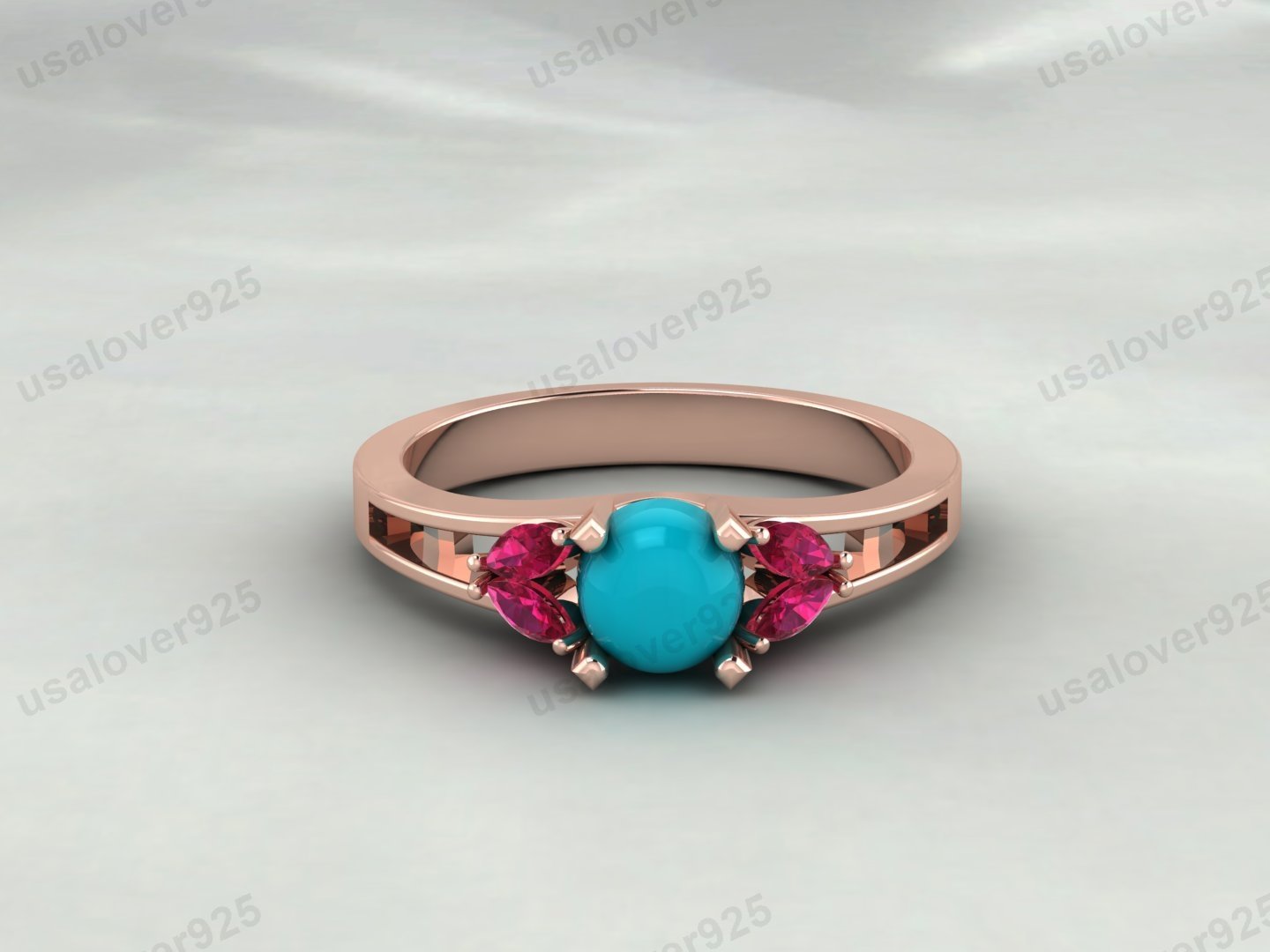 Turquoise & Ruby Gemstone Women Solitaire Ring – 925 Sterling Silver Jewelry - Image 2