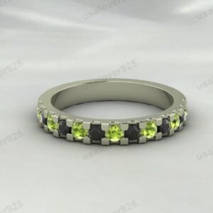 Onyx & Peridot Half Eternity Women Band – 925 Sterling Silver Ring Jewelry