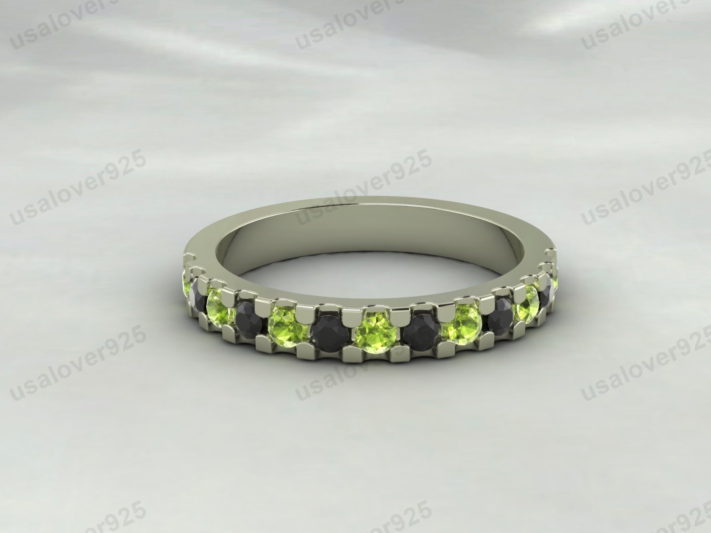 Onyx & Peridot Half Eternity Women Band – 925 Sterling Silver Ring Jewelry