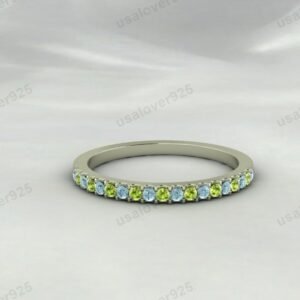 Peridot & Aquamarine Half Eternity Women Band – 925 Sterling Silver Ring Jewelry