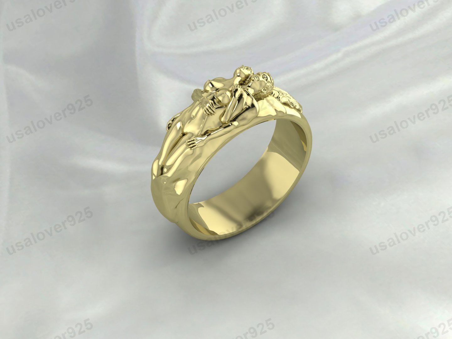 Couple Love Signet Ring – High Quality Yellow Brass Unisex Jewelry - Image 3