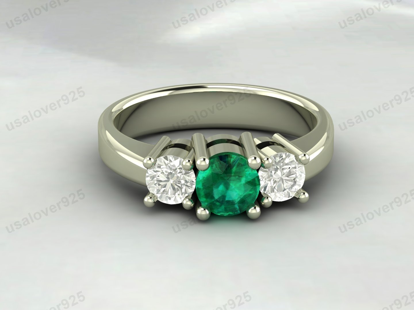 Emerald & CZ Diamond Three Gemstone Women Ring – 925 Sterling Silver Jewelry - Image 2