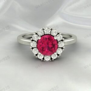 Ruby Gemstone Solitaire Ring – Women’s 925 Sterling Silver Jewelry