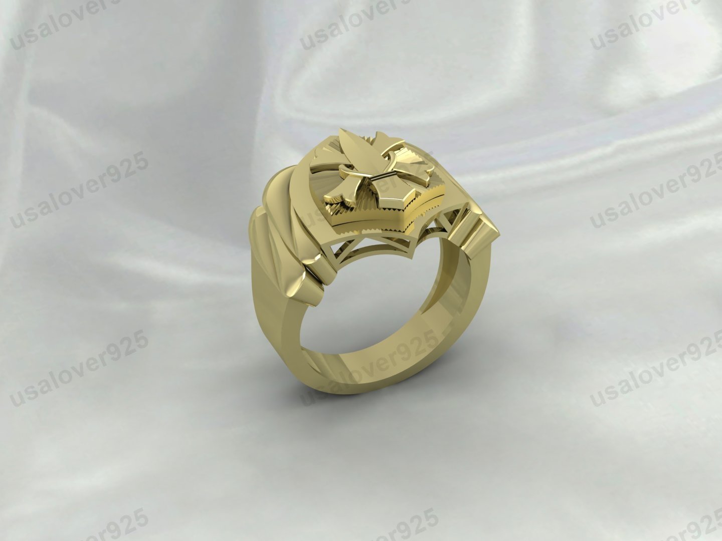Geometric Unique Design Signet Men's Ring – High Quality Yellow Brass Jewelry - Image 3
