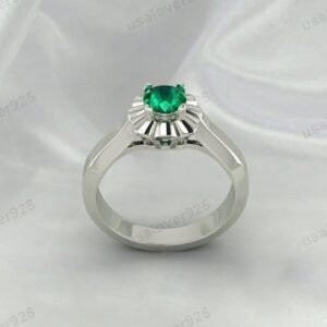 Emerald Gemstone Solitaire Women Ring – Women’s 925 Sterling Silver Jewelry