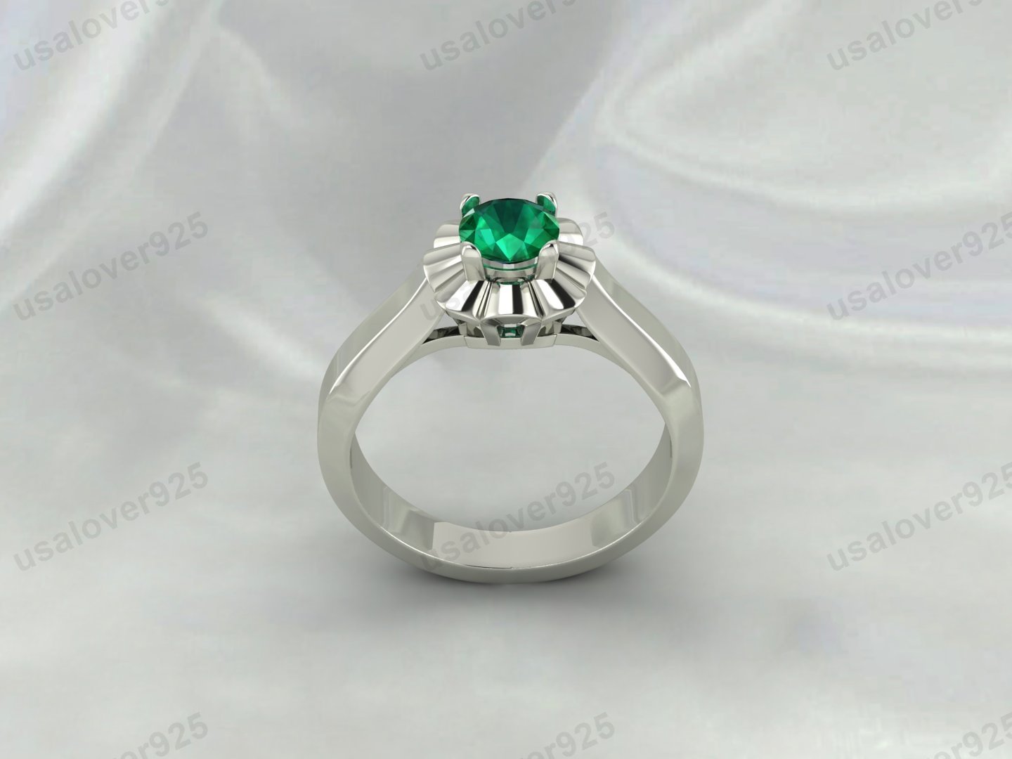 Emerald Gemstone Solitaire Women Ring – Women’s 925 Sterling Silver Jewelry