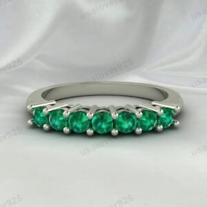 Emerald Gemstone Women Band – 925 Sterling Silver Ring Jewelry