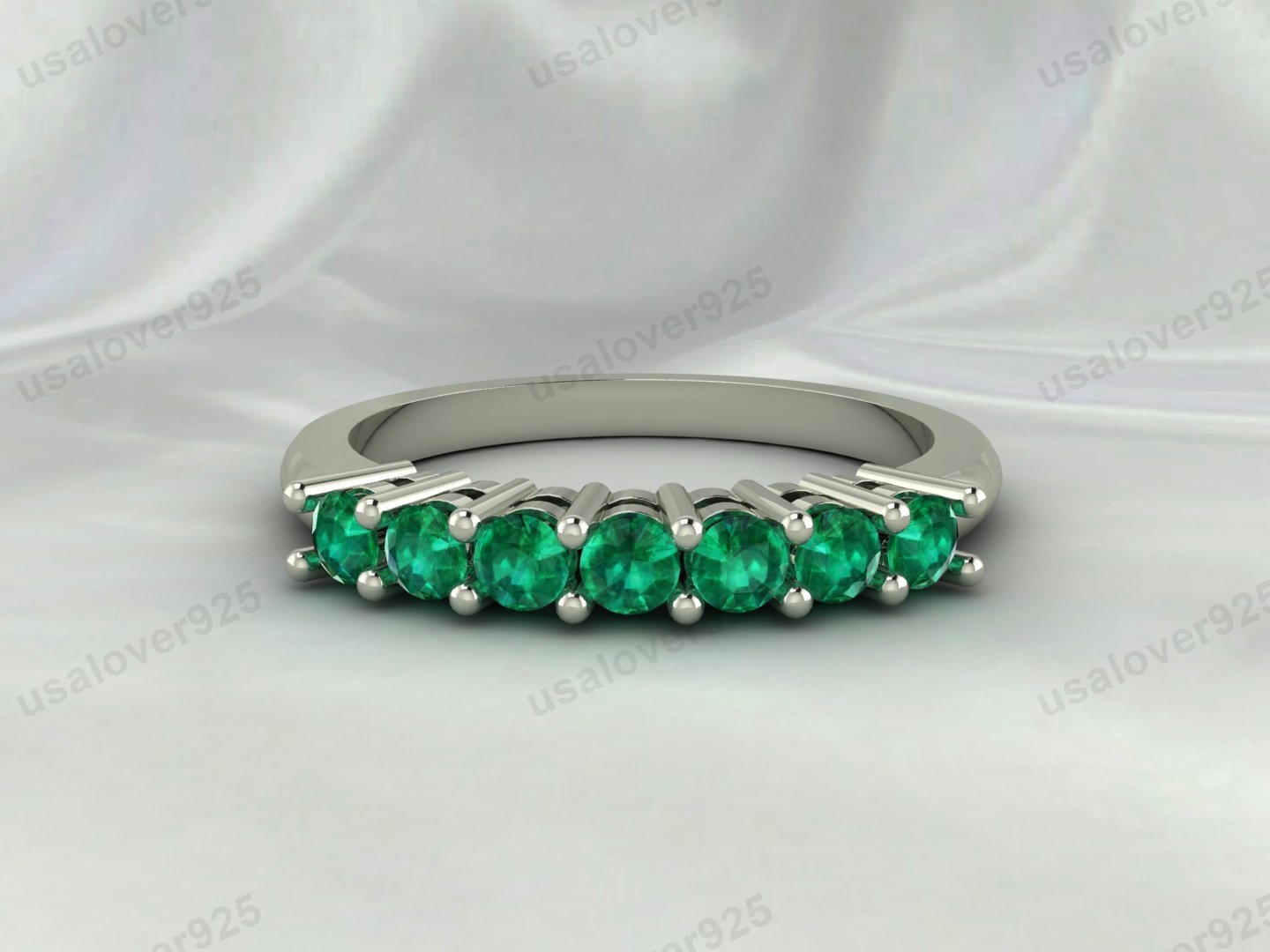 Emerald Gemstone Women Band – 925 Sterling Silver Ring Jewelry