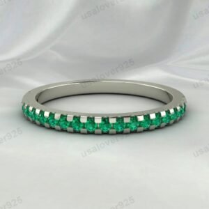 Emerald Gemstone Half Eternity Women Band – 925 Sterling Silver Ring Jewelry