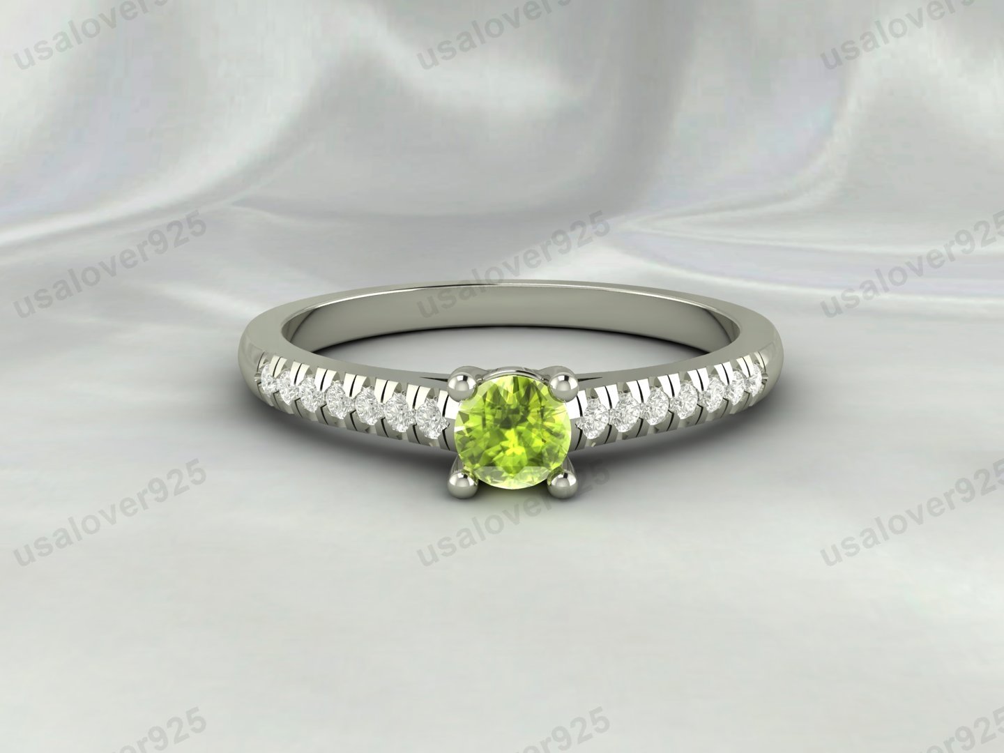 Peridot & CZ Diamond Gemstone Solitaire Women Ring – 925 Sterling Silver Jewelry - Image 2