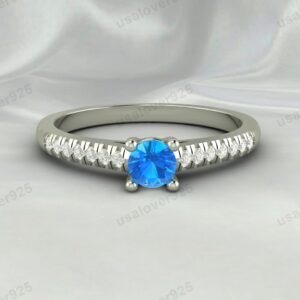 Topaz & CZ Diamond Gemstone Solitaire Women Ring – 925 Sterling Silver Jewelry