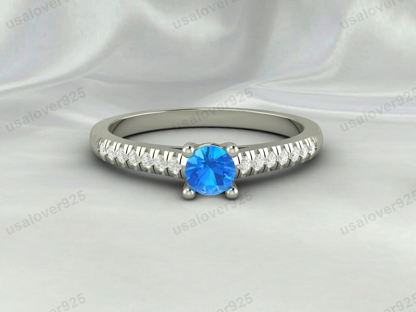 Topaz & CZ Diamond Gemstone Solitaire Women Ring – 925 Sterling Silver Jewelry