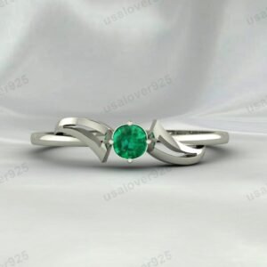 Emerald Green Gemstone Solitaire Women Ring – 925 Sterling Silver Jewelry