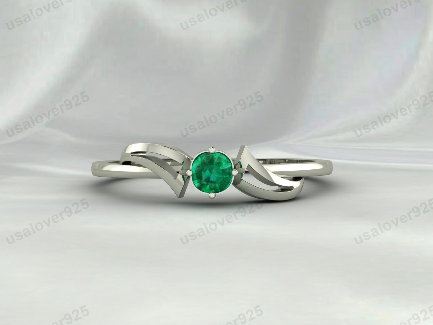 Emerald Green Gemstone Solitaire Women Ring – 925 Sterling Silver Jewelry