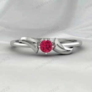 Ruby Gemstone Solitaire Women Ring  – 925 Sterling Silver Jewelry