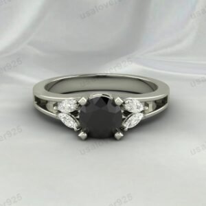 Black Onyx & CZ Diamond Gemstone Solitaire Women Ring – 925 Sterling Silver Jewelry