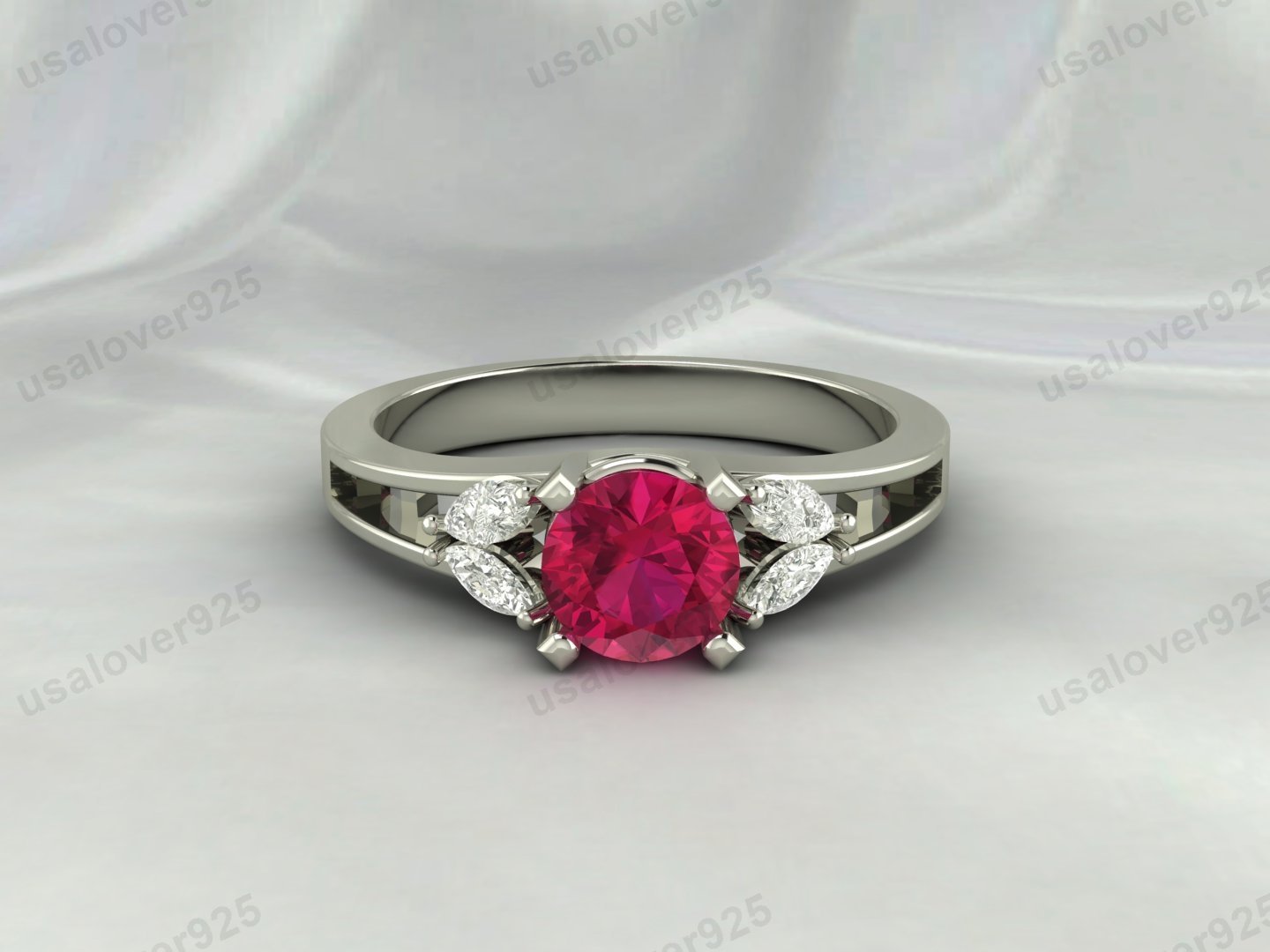 Ruby & CZ Diamond Gemstone Solitaire Women Ring – 925 Sterling Silver Jewelry - Image 3