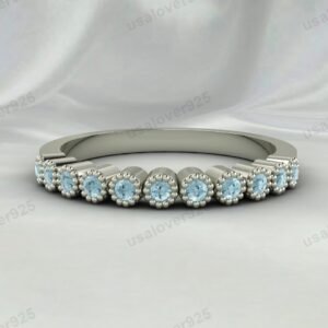 Aquamarine Stone Half Eternity Band for Women – 925 Sterling Silver Ring Jewelry