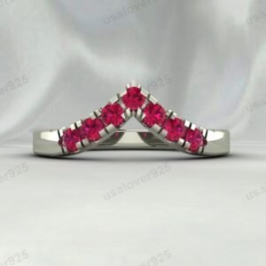 Ruby Stone V Shape Curved Eternity Band for Women – 925 Sterling Silver Ring Jewelry