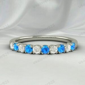 Topaz & CZ Diamond Stone Eternity Band for Women – 925 Sterling Silver Ring Jewelry