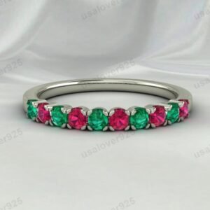 Emerald & Ruby Stone Eternity Band for Women – 925 Sterling Silver Ring Jewelry