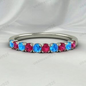 Topaz & Ruby Stone Eternity Band for Women – 925 Sterling Silver Ring Jewelry