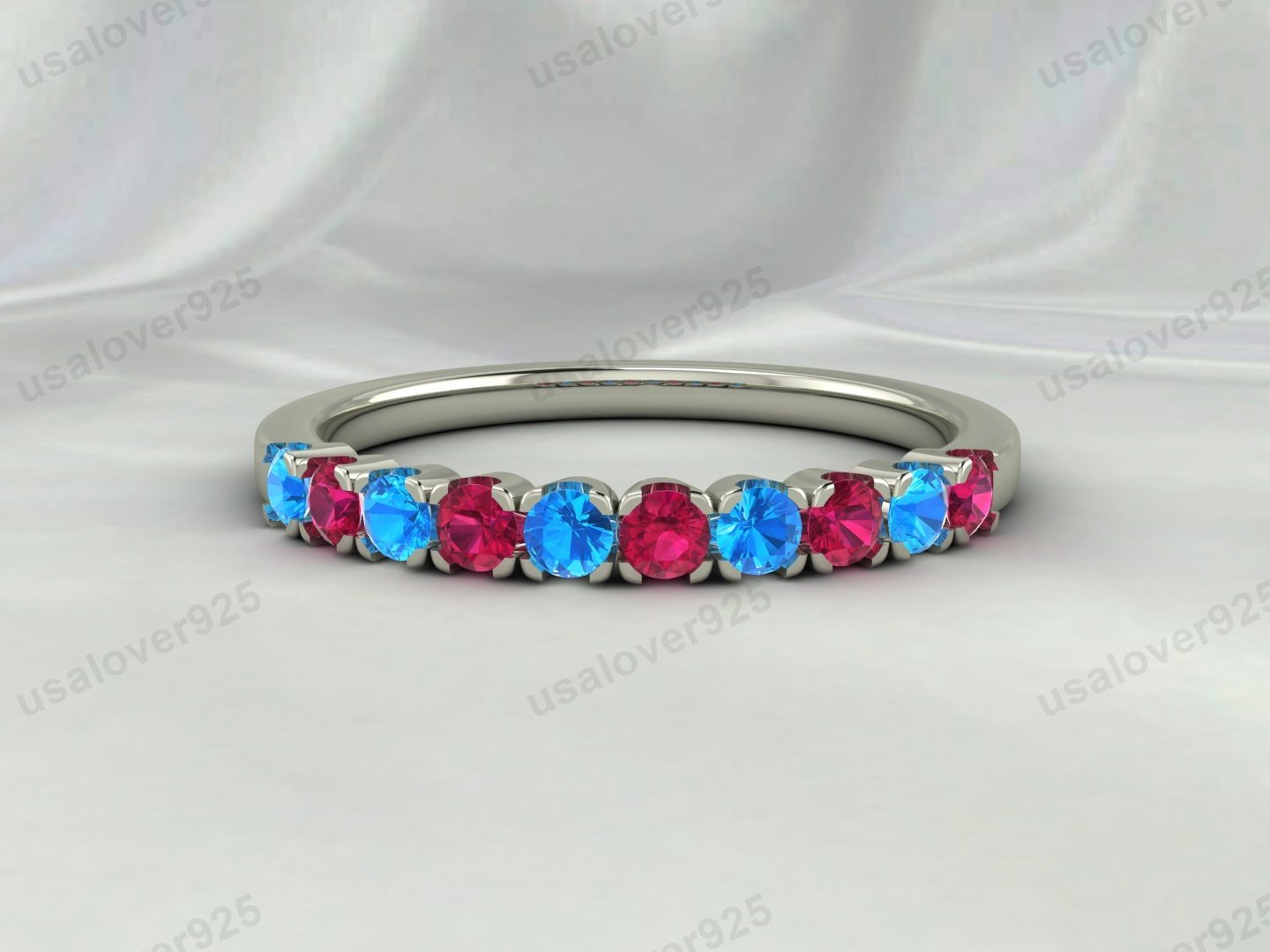 Topaz & Ruby Stone Eternity Band for Women – 925 Sterling Silver Ring Jewelry
