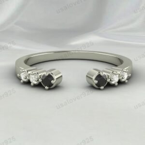 Onyx & CZ Diamond Stone Open Women Band – 925 Sterling Silver Ring Jewelry