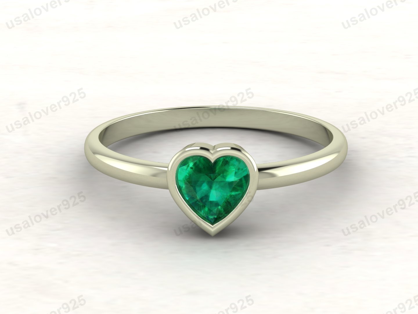 Emerald Heart Gemstone Women Ring – 925 Sterling Silver Jewelry