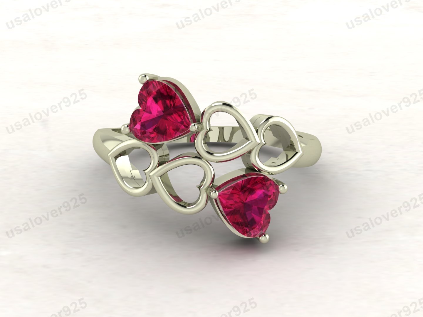 Ruby Double Heart Gemstone Women Ring – 925 Sterling Silver Jewelry - Image 2