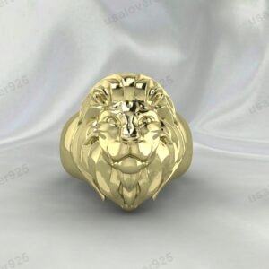 Modern Lion Unique Signet Mens Ring – High Quality Yellow Brass Jewelry