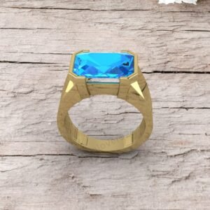 Topaz Gemstone Men's Signet Ring, High Quality Yellow Brass Jewelry
