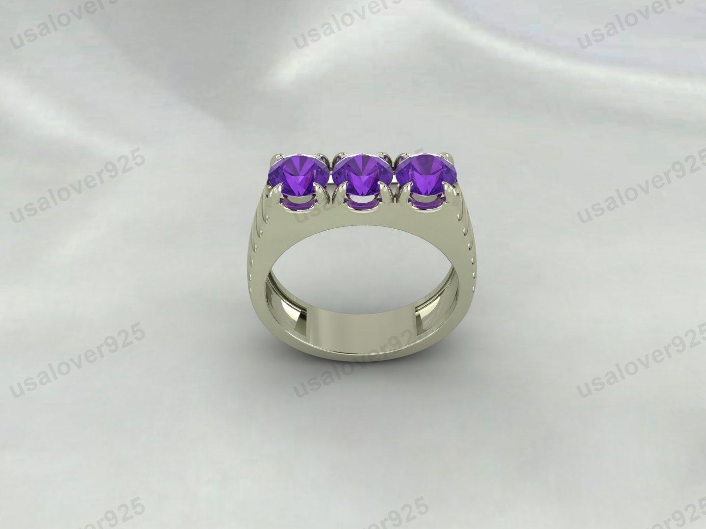 Amethyst Round Gemstone Men's Signet Ring, 925 Sterling Silver Jewelry - Image 3