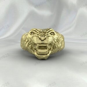 Trendy Lion Unique Signet Mens Ring – High Quality Yellow Brass Jewelry