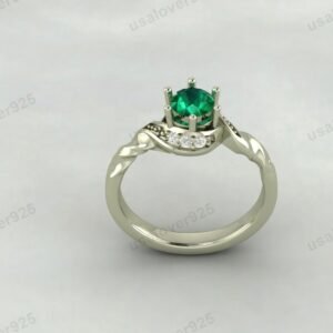 Emerald Gemstone Solitaire Women Ring – 925 Sterling Silver Jewelry