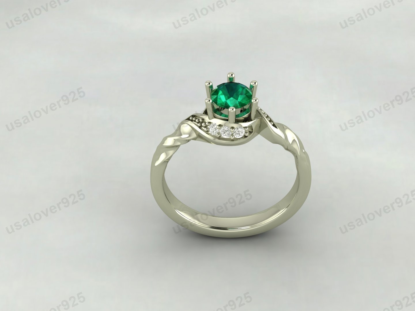 Emerald Gemstone Solitaire Women Ring – 925 Sterling Silver Jewelry