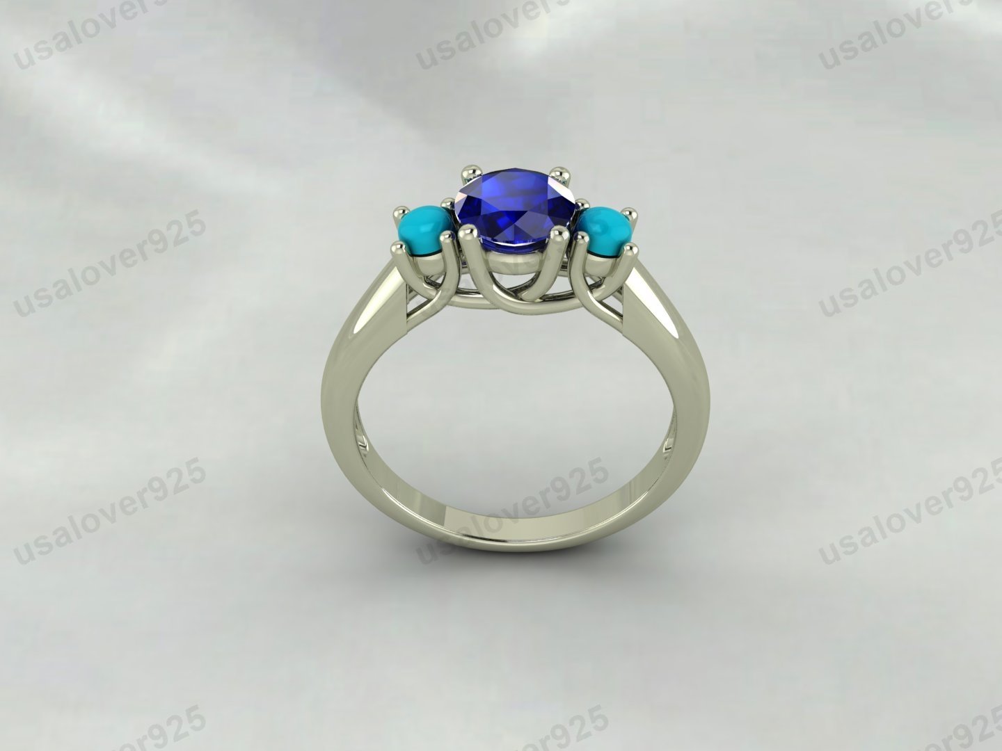 Sapphire & Turquoise Gemstone Women Solitaire Ring – 925 Sterling Silver Jewelry