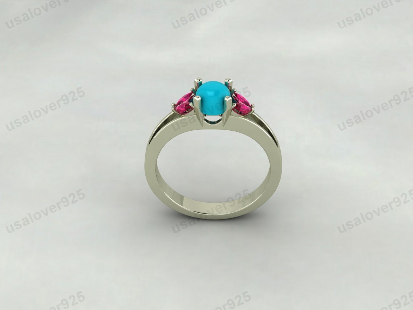 Turquoise & Ruby Gemstone Women Solitaire Ring – 925 Sterling Silver Jewelry - Image 4