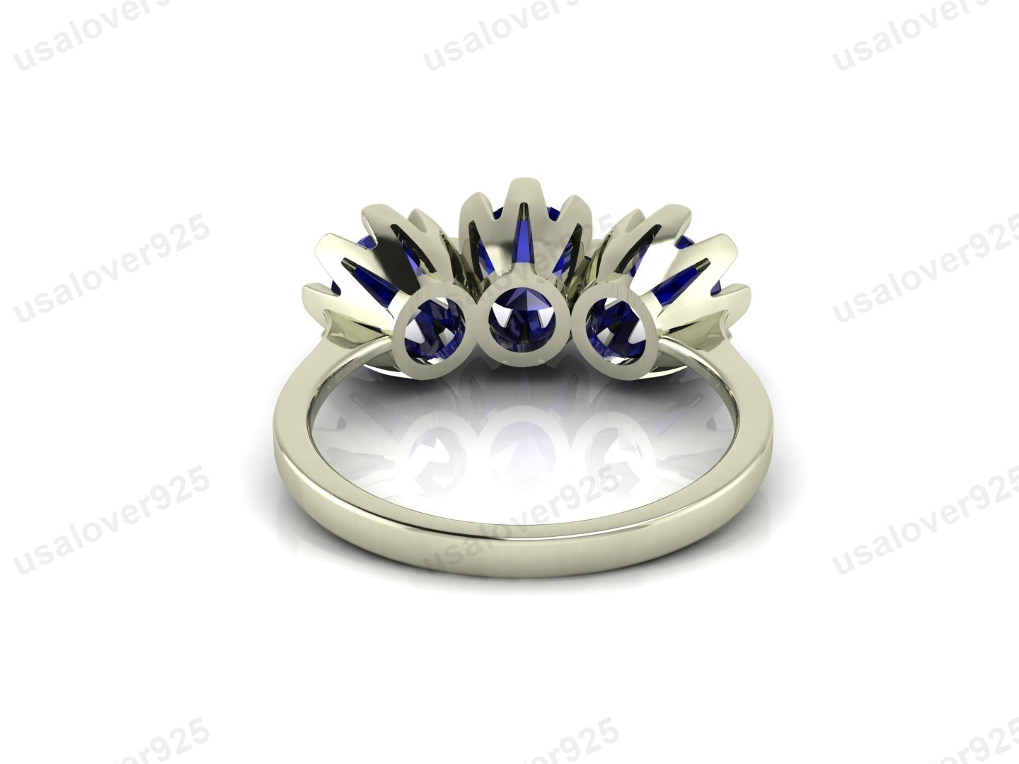 Blue Sapphire Three Gemstone Women Ring – 925 Sterling Silver Jewelry - Image 4